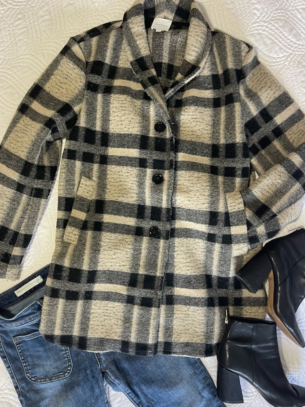 We Are Sundays Owen Plaid Coat - Black & Cream
